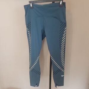Nike Women's Running Leggings - Teal with White Stripes